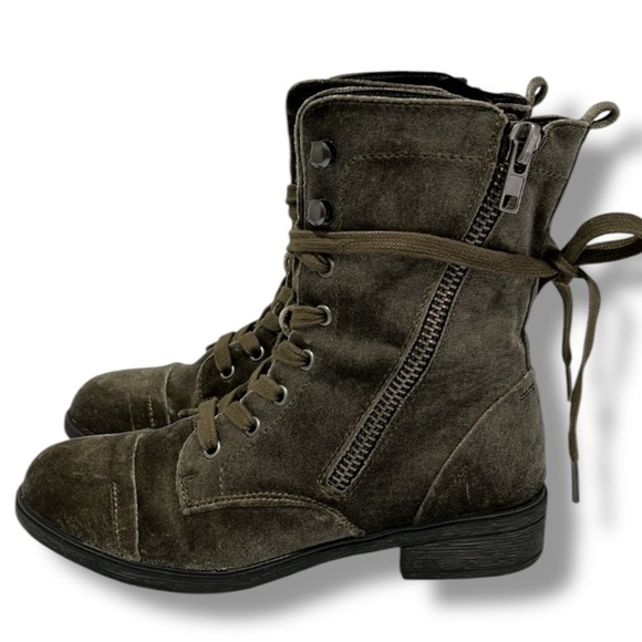 Report Olive Army Green Velvet Huey Boots Women's Size 6.5 cm Zip Up and Lace Up - Picture 1 of 16